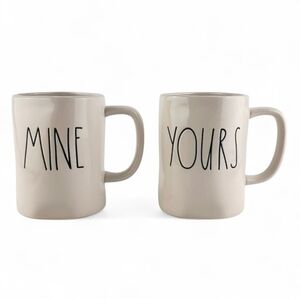 Rae Dunn Artisan Collection Yours and Mine Mugs Set 2 White Large